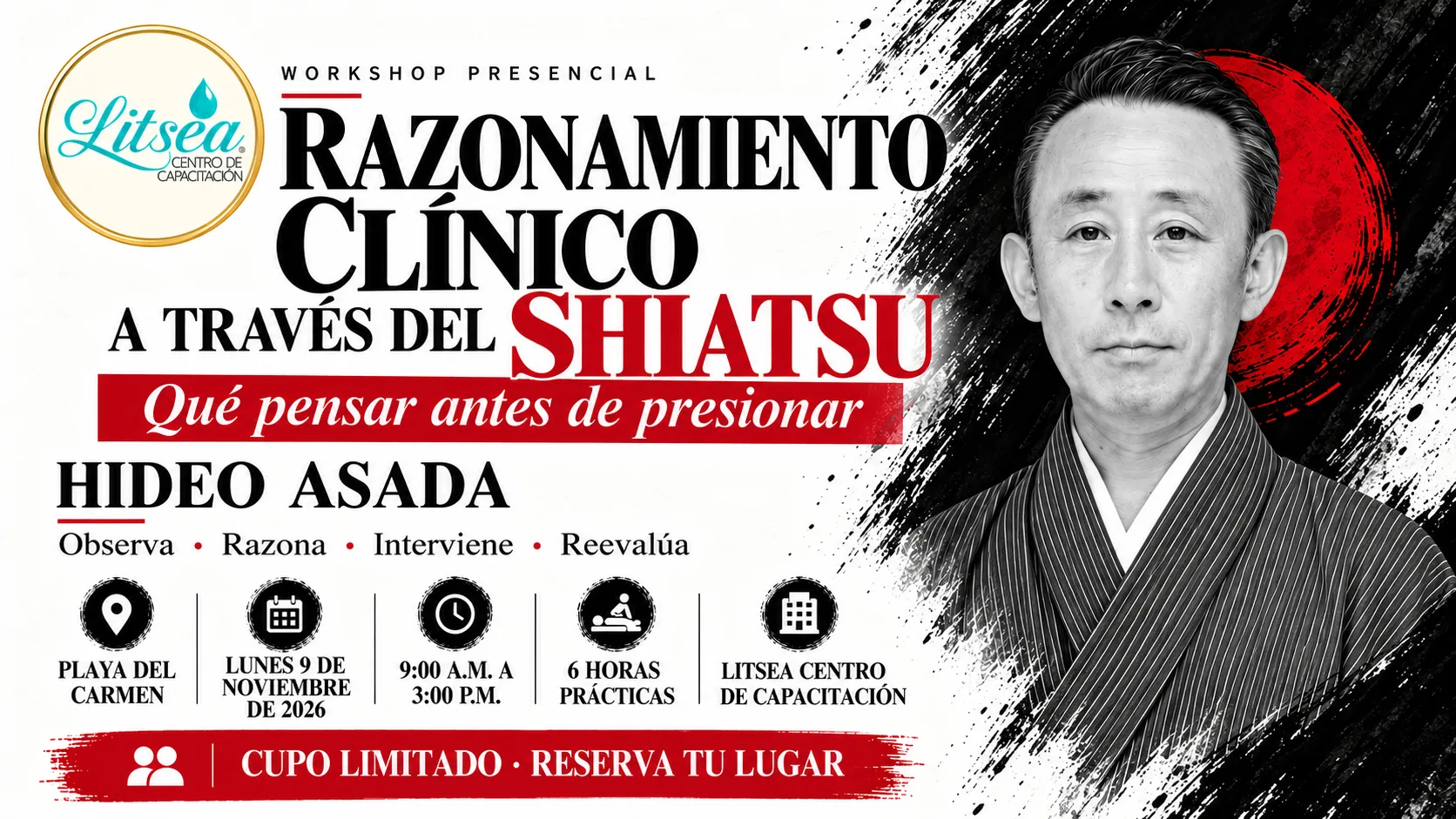 Workshop presencial Razonamiento Clínico a través del Shiatsu con Hideo Asada - Lunes 9 de noviembre en Playa del Carmen