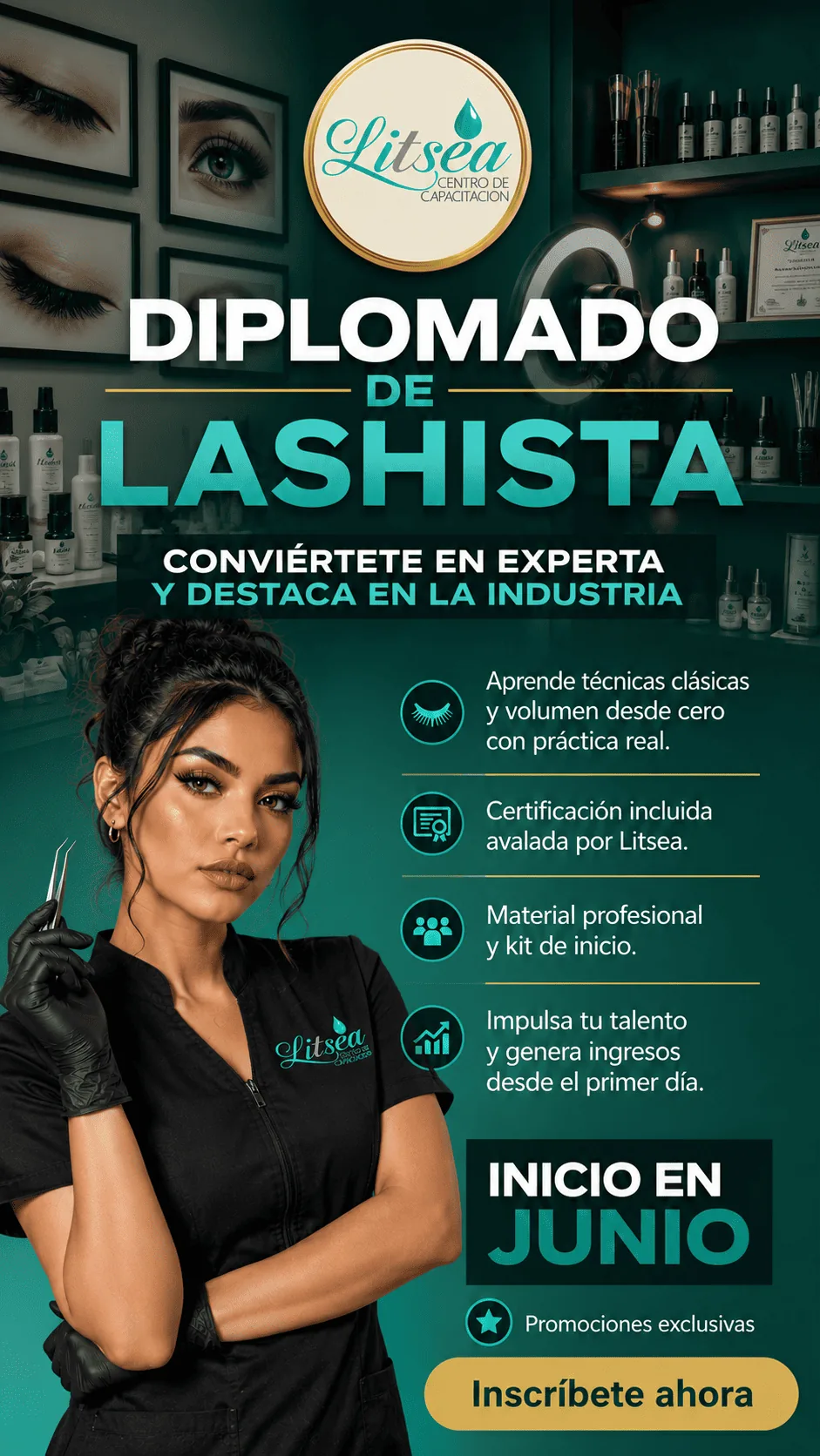 Diplomado Lashista Extensiones de Pestañas Litsea